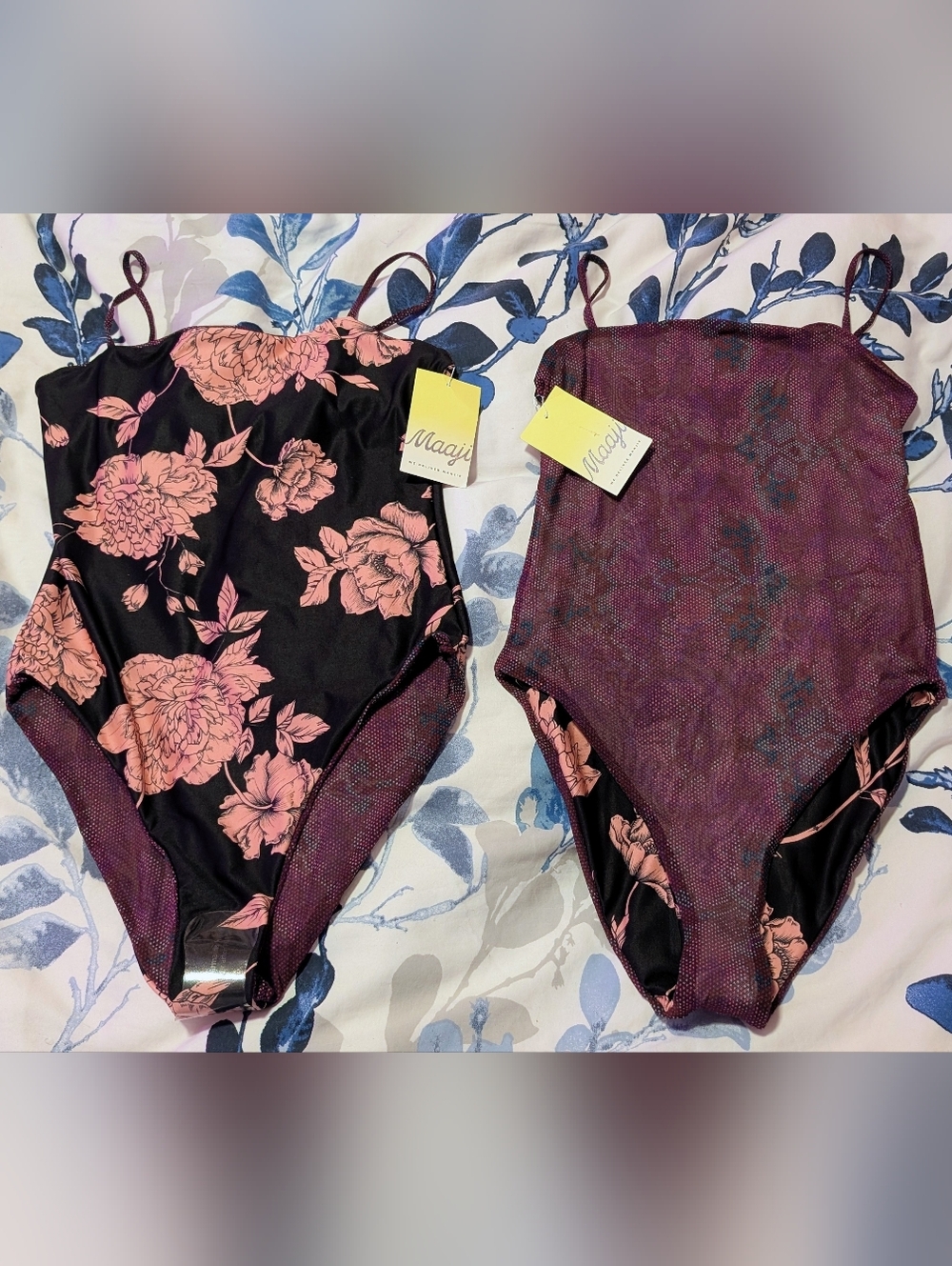 Maaji One Piece Swimsuit Reversible Black + Pink Floral Cheeky Size Large